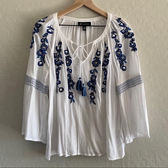INC International Concepts Tops - INC Flowy Boho White and Blue Floral Top